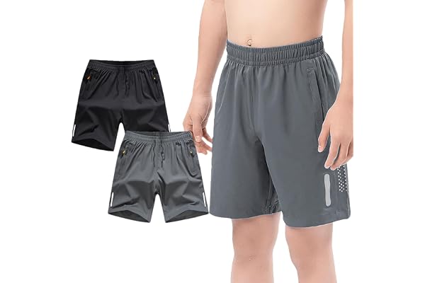 Jamron Pojkar set med 2 snabbtorkande sportshorts löparshorts med fickor och reflekterande band för 4–13 år