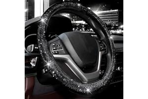 Valleycomfy Lenkradhülle für Damen, Bling Bling Bling Kristall Diamant funkelnde Auto SUV Radschutz Universal Fit 15 Zoll (Schwarz mit schwarzem Diamant, M (14 Zoll, 1/2 - 15 Zoll, 1/4)