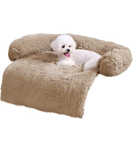 BLUZELLE Bank-Bescherming Hondenmand voor Kleine en Middelgrote Honden, Zacht Fluffy Pluche Hondenbed Hondendeken Hondenmat voor Sofa Meubel Cover, Waterdicht Wasbaar Afneembaar, Kleur:Cream