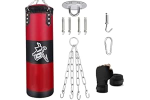 ZERUIDM Punching Bag Set, Heavy Duty Punching Bags, Unfilled, Hanging Boxing Bag for Adults Children, Punching Bag with Boxing Bandages, Ceiling Hooks, Chain, for Kickboxing, Martial Arts, Muay, Thai,