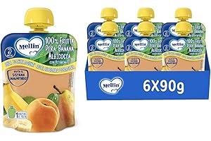 Mellin, Pouch Merenda 100% Albicocca con Vitamina C - 6 Confezioni da 90 gr