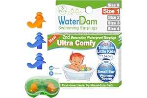 WaterDam Tappi per le orecchie da nuoto, impermeabili, ultra comodi, per prevenire l'orecchio del nuotatore (Taglia1+1+1: Bambini piccoli Extra Piccolo Orecchio Adolescenti Donne (Arancia Blu Blu))