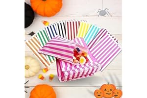 QTPACK 50 Halloween Candy Sweets Treat Striped Paper Bags | Orange Black Purple Pink | Premium Quality UK Made 5" x 7" Bags