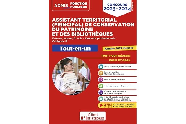 Concours Assistant territorial et Assistant principal de conservation du patrimoine et des bibliothèques - Catégorie B - Tout-en-un: Concours externe, ... et 3e voie - Examens professionnels - 2023