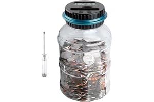 Digital Coin Bank, Jeowoqao Coin Counting Jar with LCD Display, 1.8L Large Capacity Piggy Bank Coin Counter Money Jar for UK Coins, Electronic Saving Money Box Gift for Boys Girls