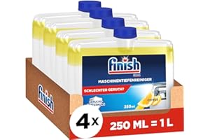 ‎FINISH Finish Maschinentiefenreiniger Citrus – Flüssiger Maschinenreiniger gegen Kalk und Fett für eine saubere Spülmaschine – Sparpack mit 4 x 250 ml Maschinenpfleger mit Zitronenduft