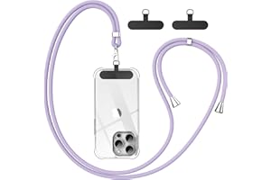 caslord Cordon Telephone Portable, avec 2 Patchs Noirs Durables, Lanière de Téléphone Portable 1,6m Adjustable, Collier Compatibles avec Tous Les Smartphones et Plupart des Coques-Violet Clair
