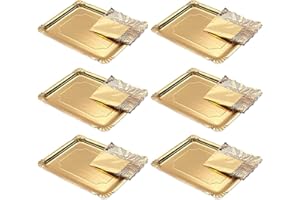 ACAN Tradienur - Pack de 6 bandejas y blondas rectangulares - Fabricación de cartón que incluyen blondas caladas 100% reciclables - Apto para uso alimentario - 34 x 25 cm - Color Dorado