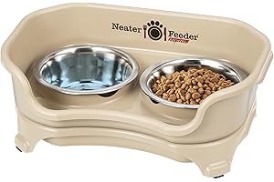 Neater Feeder Neater Pet Brands Express Elevated - Ciotole per cani con supporto, ciotole per cibo e acqua in acciaio inox, set di ciotole rialzate per cani di piccola taglia, mandorle