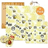 Involucri di Cera d'api,TOPSEAS set di 8 Beeswax Wrap,Involucri di Cera D'Api Riutilizzabile,Impacchi di Cotone Biologico e s