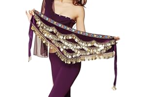 MUNAFIE Foulard de danse du ventre pour femme - Costume de danse du ventre - Foulard avec pièces de monnaie - Ceinture - Jupes