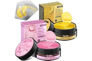 HUMSUBY 2 Stück Kollagen Hydrogel Anti Aging Augenmaske mit 5 Stück Travel 24K Golden Eye Mask, 60 Pcs feuchtigkeitsspendende Augenpad-Maske, Gegen Augenringe, 30 Paar Hyaluronsäure Augenpads, 24K Gold + Rosa
