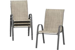 Amopatio Garden Chairs Set of 4, Stackable Dining Chairs Patio Chair for All Weather, Breathable Garden Outdoor Furniture for Backyard, Deck, Brown