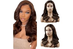 Creuost Glueless Perruque Naturelle Brésilien 4x1 Lace Frontal Wig Human Hair Body Wave Brazilian Virgin Hair Unprocessed No Tangle 150% Density #4 Chocolate Brown For Women 16 Inch