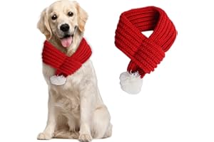 NIDEEN Santa Dog Cat Scarf Bandanas - Knitted Red Christmas Outfit (L)