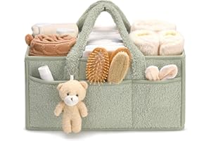 TARANGE Panier Rangement Bébé, Panier De Rangement Bebe à Langer Portable, Organisateur Table a Langer Bebe En Peluche Avec Compartiments Interchangeables, Pour Lingettes Humides Et Articles Pour Bébé (Vert)