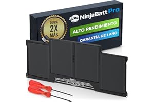Batería NinjaBatt A1466 A1496 Compatible con Apple MacBook Air 13 Pulgadas [2010 2011 2012 2013 2014 2015 2016 2017 Años] A1369 A1405 A1377 - Alto Rendimiento [7200mAh/55Wh/7.6V]