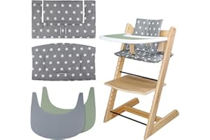 LLHQAMT High Chair Cushion, Soft and Comfortable Seat Cover with 2 Pieces High Chair Placemat, Makes Baby Sitting More Comfortable (Grey Star)