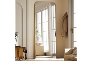 ‎KOONMI Koonmi Top Curved Corners Standing Mirror, 76 x 171 cm, Full Length Mirror, Shatterproof Floor Body Mirror, Modern Wonderful for Living Room, Bedroom, Hallway, Gold