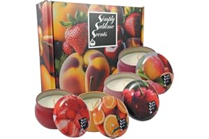 SIMPLY SUBLIME SCENTS - Luxury Scented Candle Gift Set - Soy Wax - Cherry, Strawberry, Orange, Peach - 4 Tins - Exceptional Fragrance Oils - Our Clever Wax Formula Lasts Longer - Cotton Wicks