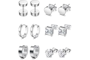 XOEMEL 6 Paar Ohrringe Set für Herren Hypoallergen Ohrstecker Chirurgenstahl Ohrstecker Schwarz Ohrringe für Mehrere Ohrlöcher Zirkonia Creolen Ohrstecker Set Tragus piercing Silber für Herren Damen