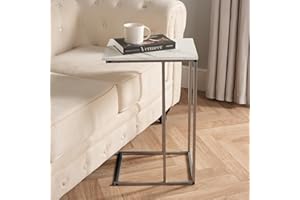 OHS White End Table C Shape, Sofa Table Bedside Bedroom Living Room Coffee Table Over Sofa Metal Frame Storage Decorative End Tables Space Saver