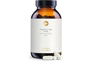 ‎SUNDAY NATURAL SUNDAY NATURAL® Pure Vitamin C Hochdosiert – Reines Vitamin C 1000mg pro Kapsel – Hochwertige Ascorbinsäure mit ≥ 99 % Reinheit - 240 vegane Kapseln – Laborgeprüft, ohne unnötige Zusätze