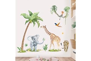 wondever Dżungla safari zwierzęta naklejki ścienne żyrafa słoń lampart duża palma odklej i przyklej naklejki ścienne artystyczne naklejki do pokoju dziecięcego pokoju dziecięcego