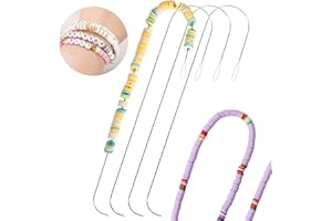 PP OPOUNT 4-Piece Large Eye Curved Beading Needles with Handle, 5.3 inch Stainless Steel Needles for Bead Spinner Loader, Jewelry Making