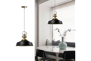 bamyum Asletl Hängelampe Industrial Schwarz Gold Metall Ø41cm, Küchenlampe Schwarz Vintage, Hängelampe Esstisch Vintage E27, Pendelleuchte Schwarz Gold, Wohnzimmerlampe Hängend, Pendelleuchte Esstisch