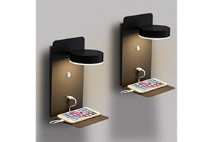 SENFAY 2 Piezas Aplique de Pared LED Regulable Interior, Lámpara de Pared Dormitorio Negro 12W con puerto USB, Aplique de pared interior moderno giratorio de 350° Control Táctil, Luz de lectura con enchufe