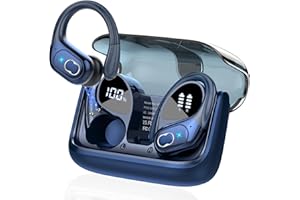 STECEI 2025 Ecouteurs sans Fil Sport, 75Hrs Écouteurs Bluetooth 5.4 avec 3D HiFi Stéréo, 4 ENC Réduction de Bruit Mics, Oreillette Bluetooth sans Fil avec Affichage LED, Casque Running IP7 Étanche, Bleu