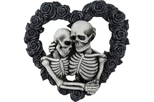 FIYSON Totenkopf Paar Wanddeko 20 x 20cm Schwarzem Schädel Herzförmig Rose Hängende Dekoration Türschmuck Halloween Schädel kranz Herbst Winter Dekorativer Das Erntedankfest Innen Wanddekoration