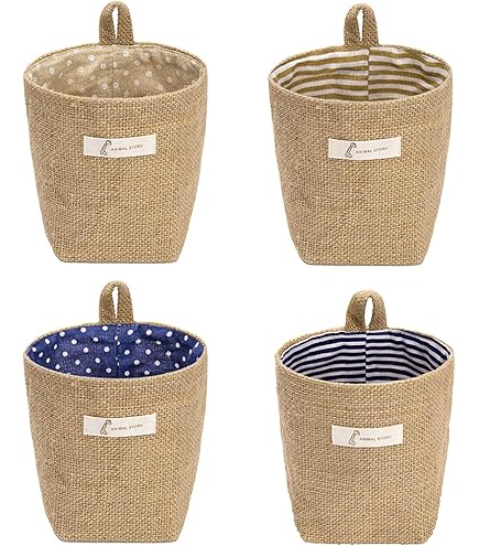 3 Cestini Portaoggetti In Cotone E Lino - Pieghevoli, Lavabili, Per Parete O Tavolo
