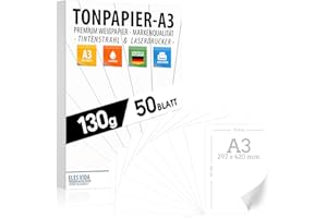 ELES VIDA Papier à dessin - 130 g d'épaisseur - Feuilles - Feuilles - Papier à dessin robuste - Carton à dessin - DIY - Accessoires créatifs pour album photo blanc | 50 feuilles, A3