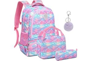 A AM SEABLUE Cartable Fille Primaire Sac à Dos Glitter Filles Pour Scolaire avec Sac à Lunch + Trousse pour Enfants,l’Adolescent,l’Étudiant,Sac pour l'École,Loisirs, Voyage(Bleu)