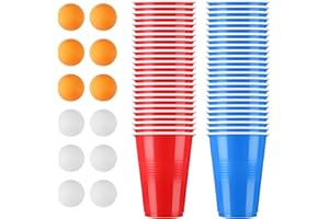 BUCOMTU Becher Set，Becher Partybecher Enthält 50 Becher (16oz) und 12 Tischtennisbälle，mehrweg Becher，Perfekt für Party Partys, Geburtstage, Hochzeiten, Camping