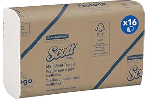 SCOTT PROFESSIONAL Scott® Papierhandtücher mit Multifold-Z-Falz 1804, 1-lagiges weißes Handtuchpapier, FSC-zertifiziert, 16 Packungen x 250 Papierhandtücher (insg. 4.000), Kompatibel mit Universal-Papiertuchspendern
