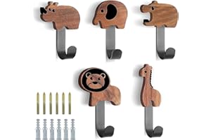 RUNEAY Lot de 5 crochets muraux en bois pour manteau, chapeau, sac