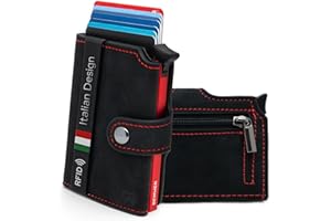 BEWMER v2 Portefeuille Homme&Femme en Similicuir avec Protection RFID Anticlonage | Porte Carte Homme&Femme pour 9 Cartes De Crédit, avec Poche Monnaie | Portefeuilles Et Porte-Cartes Noir-Rouge