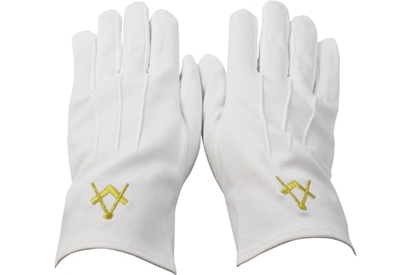 Gant coton Franc Maçon, broderie équerre et compas