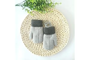 AHDMR Moufle Enfant Chauffant Hiver Gants Peluche Douce Moufles Plein-doigts Epais Mitaines Tricoté Crochet Gant de Plein Air Ski Snowboard Vélo Anti-froid avec Corde Anti-perdu pour Fille Garçon 1-6 Ans