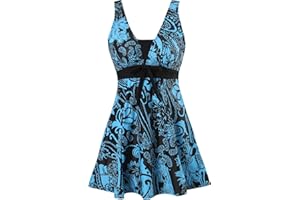 Sixyotie Womens One Piece Swimsuit Tummy Control Swimwear Floral Printed Swimming Costume with Skirts