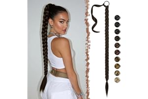 FESHFEN Lunga Estensione Coda di Cavallo, 65 cm Treccia Lunga Coda Finta Capelli Posticci per Coda con Elastico Marrone Castano Coda Capelli Lunghi Sintetico Ponytail Extension per Donne