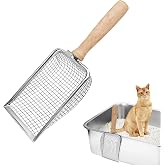 Cat Litter Shovel, Metal Cat Litter Shovel, Hole Distance 5 mm, Cat Litter Shovel with Wooden Handle, Cat Litter Accessories