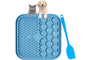 BORNFEEL Mata do lizania psa 15 x 15 cm, mata do lizania psa z 1 silikonową szpatułką, nie zawiera BPA, mata do lizania dla szczeniaków, zwierząt domowych, kąpieli, pielęgnacji futra, trenowania, niebieska