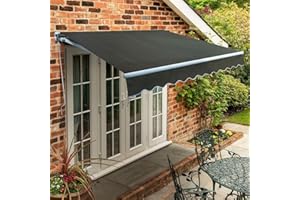 Primrose 2.5m x 2.0m Manual Awning Standard Cassette DIY Patio Awning Gazebo Canopy (8ft 2") Complete with Fittings and Winder Handle (Charcoal)