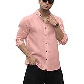 NexaFlair Men's Shirt Regular Fit Solid Pattern Linen Cotton with Long Sleeve Collared Neck Standard Length and Button Down C