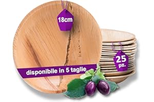 Waipur Piatti in Foglia di Palma Biologici – 25 Piatti Rotondi Ø 18 cm – Piatti usa e getta Biodegradabili di Alta Qualità – Leggeri ma Resistenti – Stoviglie Monouso Compostabili