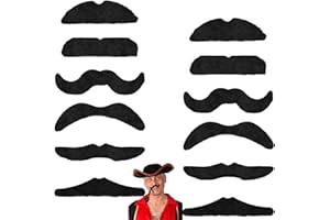 BFUZXY 12 Stück Schnurrbart zum Ankleben,Fake Bart Selbstklebend,Schnurbart Kleben,Brusthaartoupet Moustache,Fake Beard,Falscher Bart 80er